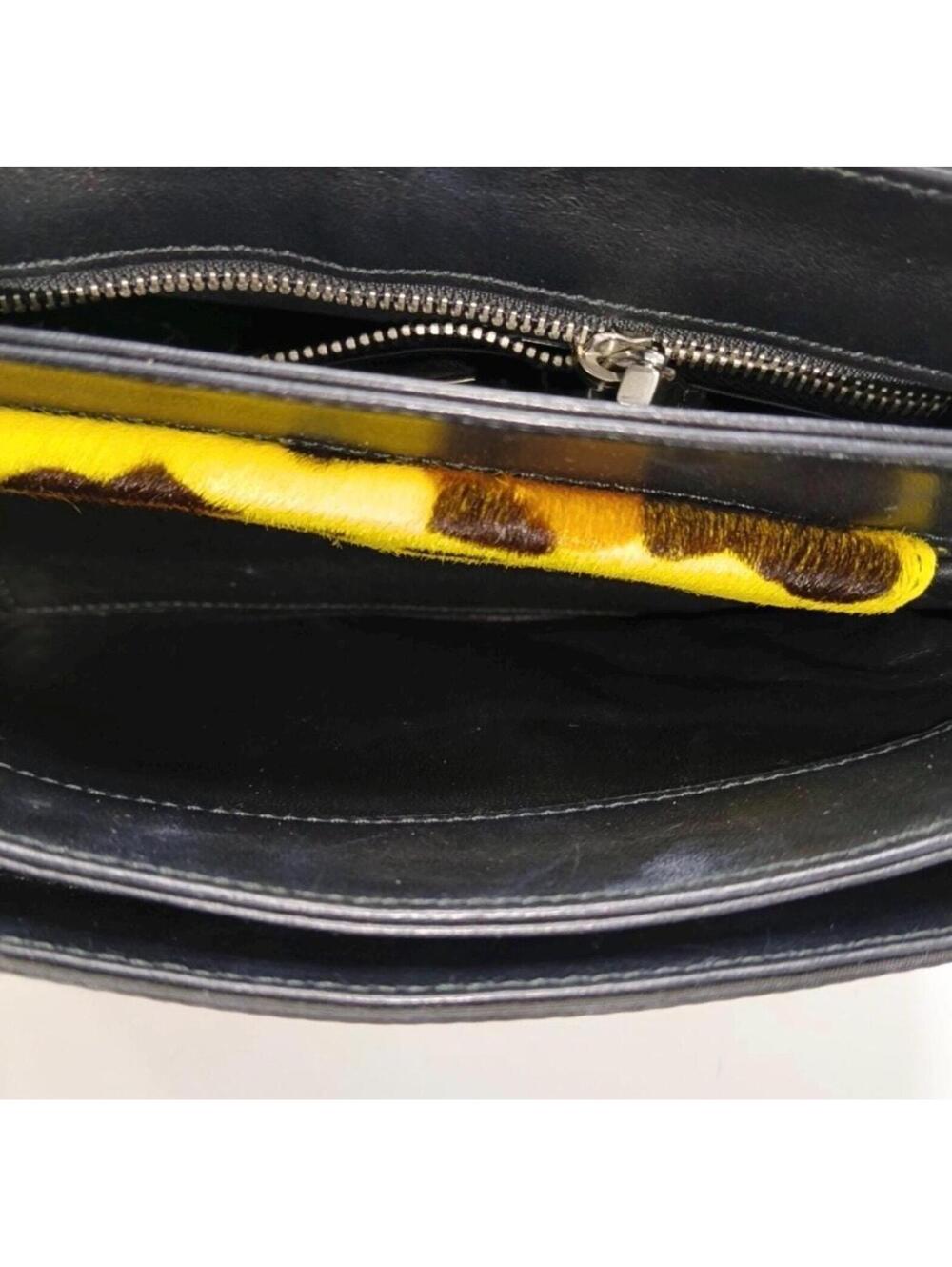 Prada Cahier Leopard Calf Hair Chain Shoulder Bag Yellow Black - Picture 6 of 9